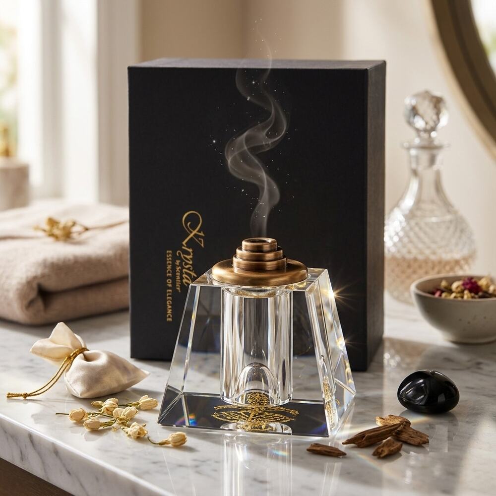 Krystalique Scentier Desire 910 Crystal Fragrance Lamp Gold Hollywood Regency